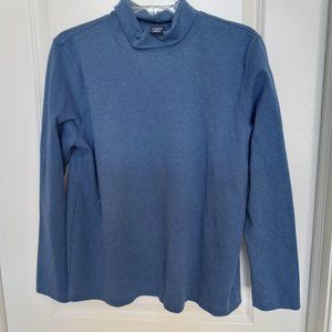Lands End Heather Blue Cotton Turtle Neck  Sweater Sz M EUC